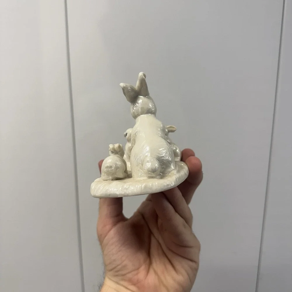 Ceramic Easter Bunny Figurines Lot of 2 Rabbit Family Egg Spring Decor